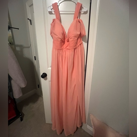 AZAZIE LIANNE Coral A-Line Off the Shoulder Chiffon Dress size A20 Plus - Picture 3 of 9